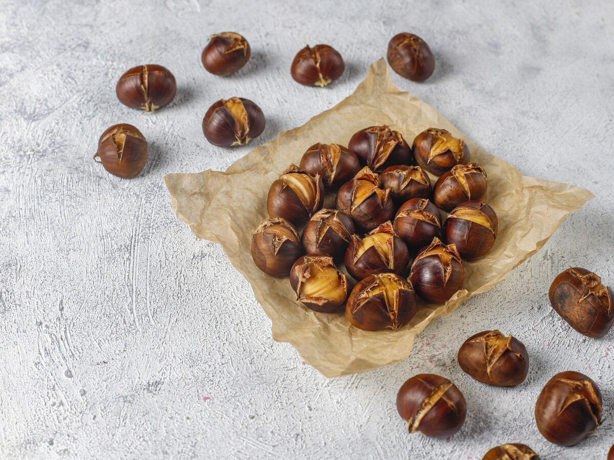 Tasty roasted organic chestnuts.