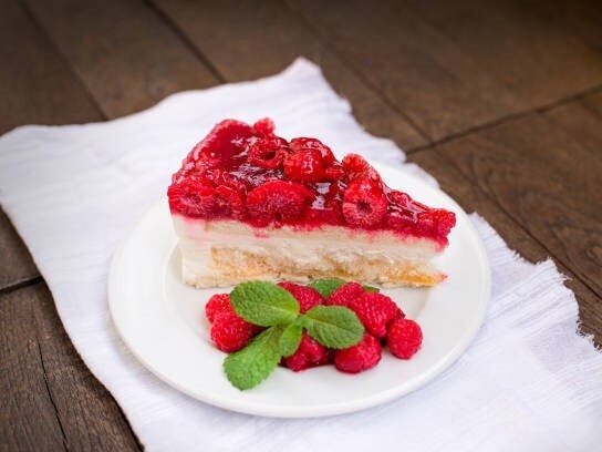 Delicious creamy raspberrie cake, delicious raspberry cake on plate